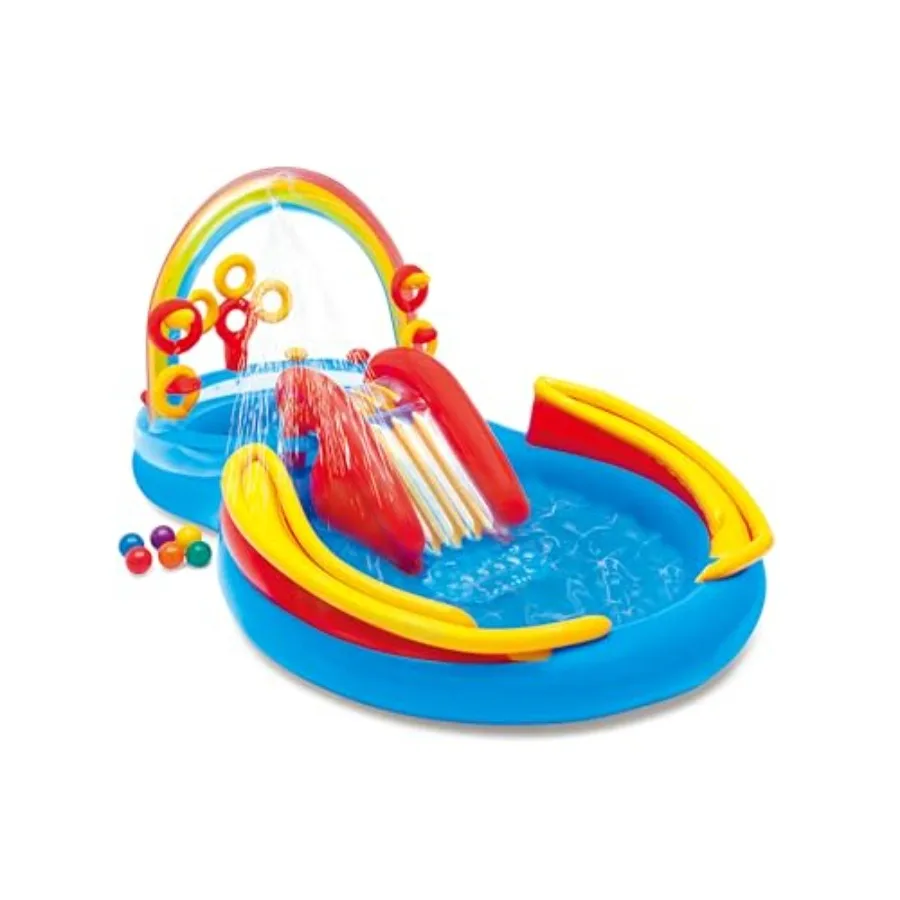 inflatable pool with water slide and ring toss for outdoor play PVC material multicolor rainbow durable and quick-inflating
inflatable pool with water slide and ring toss for outdoor play PVC material multicolor rainbow durable and quick-inflating