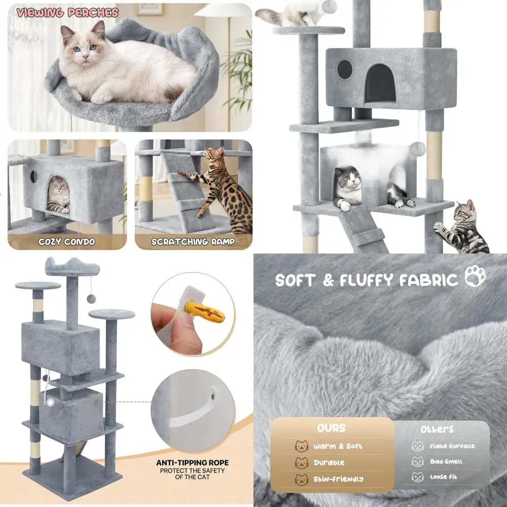 Многоуровневый игровой комплекс для кошек 60 дюймов с лежанкой и стойкой для когтей, светло-серый
Многоуровневый игровой комплекс для кошек 60 дюймов с лежанкой и стойкой для когтей, светло-серый