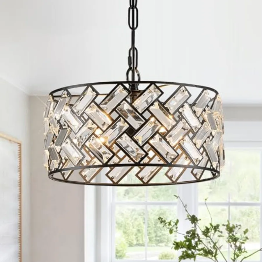 Kitchen Island, Entryway, Hallway Small Black Crystal Chandelier 12, Modern 4-Light Semi Flush Mount or Hanging Pendant with Ad
Kitchen Island, Entryway, Hallway Small Black Crystal Chandelier 12, Modern 4-Light Semi Flush Mount or Hanging Pendant with Ad