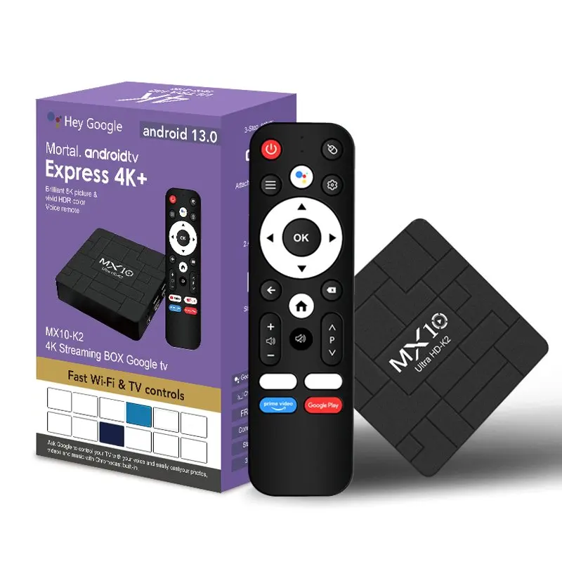 TV Box Android MX10 K2 Allwinner H313 Corte-A53 Android 13 Build in Wi-Fi 2.4G/5G + BT4.0 4K Media Player
TV Box Android MX10 K2 Allwinner H313 Corte-A53 Android 13 Build in Wi-Fi 2.4G/5G + BT4.0 4K Media Player