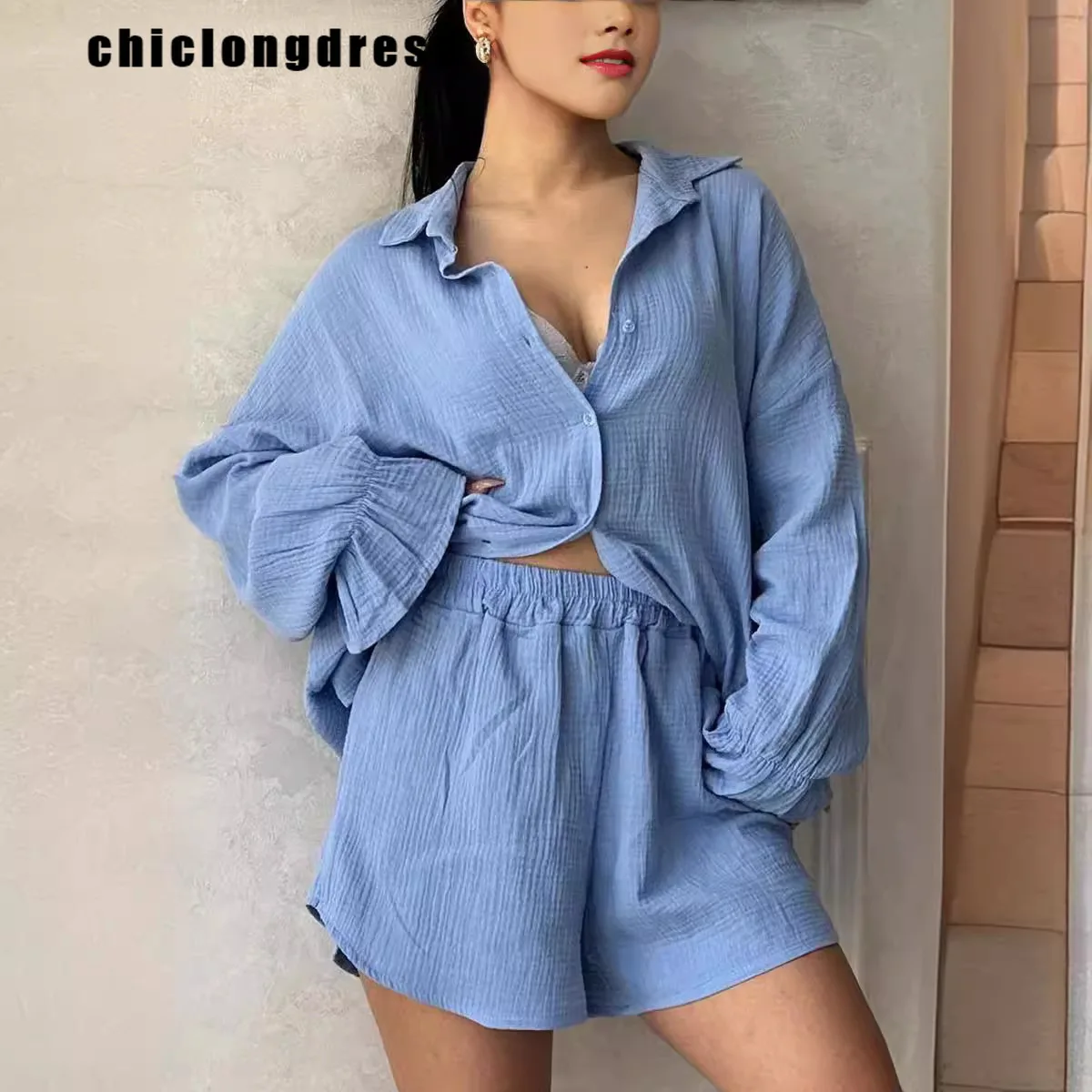 Summer Casual Two Piece Set Women Fashion Solid Button Loose Shirt Shorts Two Piece Set Women
Summer Casual Two Piece Set Women Fashion Solid Button Loose Shirt Shorts Two Piece Set Women