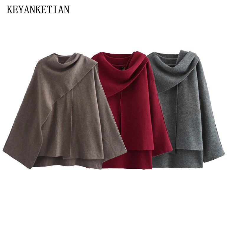 KEYANKETIAN Winter New Women's Asymmetrical Patchwork Knitted Cape Solid color Fashion Chic Front Split Sweater Thick Pullover
KEYANKETIAN Winter New Women's Asymmetrical Patchwork Knitted Cape Solid color Fashion Chic Front Split Sweater Thick Pullover