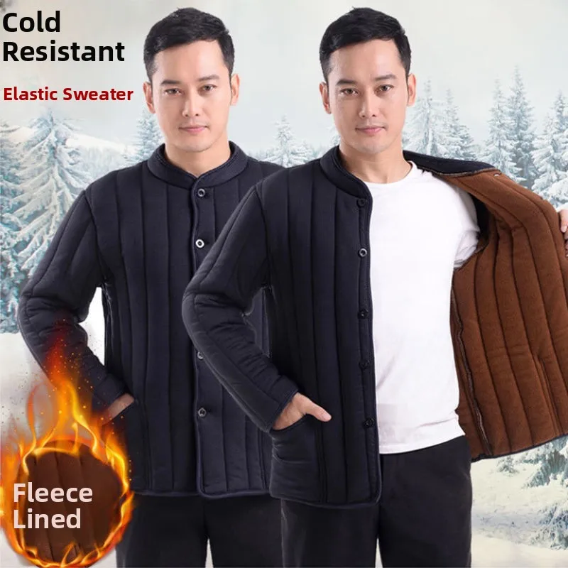 Утепленный хлопковый комплект из куртки и брюк для мужчин среднего и старшего возраста с внутренним слоем из флиса, теплый и подходит для ношения на улице.
Утепленный хлопковый комплект из куртки и брюк для мужчин среднего и старшего возраста с внутренним слоем из флиса, теплый и подходит для ношения на улице.