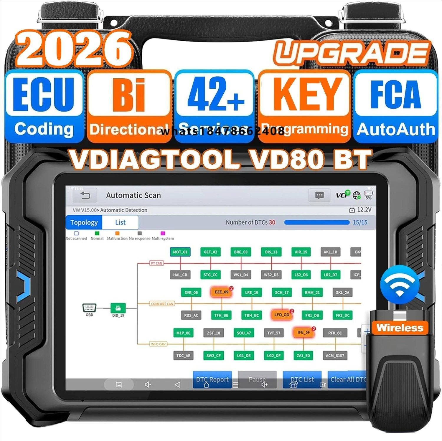 UK 2026 Hot Sale Obd2 Scanner VD80 BT Multi-brand Diagnostic Tool Wireless Full Systems Bidirectional Control Key Programmer
UK 2026 Hot Sale Obd2 Scanner VD80 BT Multi-brand Diagnostic Tool Wireless Full Systems Bidirectional Control Key Programmer