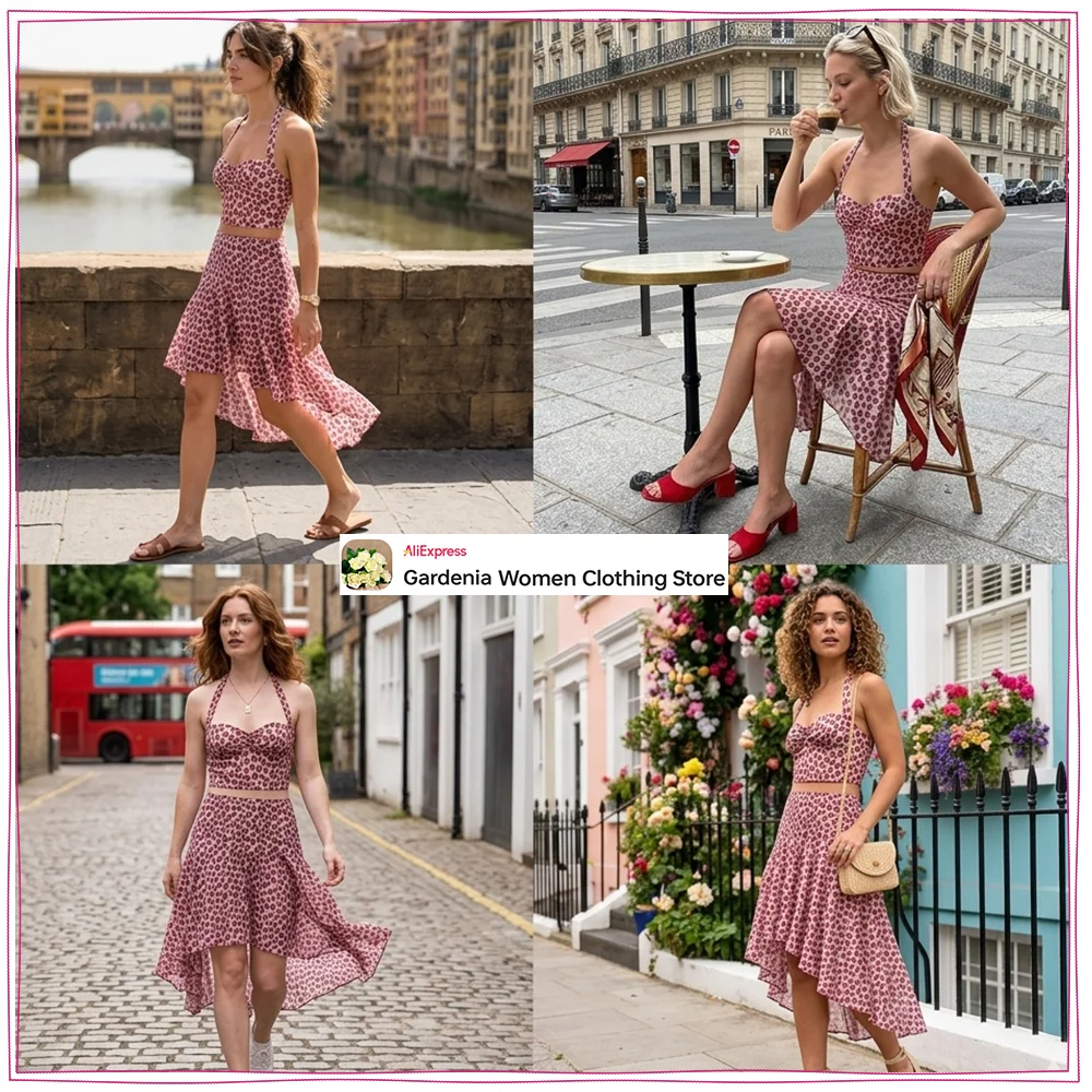 Elegant Chic Women Printed Skirt Sets Summer Holiday New Matching Sets Printed Halter Top + Tonal Midi Skirt with Asymmetric Hem
Elegant Chic Women Printed Skirt Sets Summer Holiday New Matching Sets Printed Halter Top + Tonal Midi Skirt with Asymmetric Hem