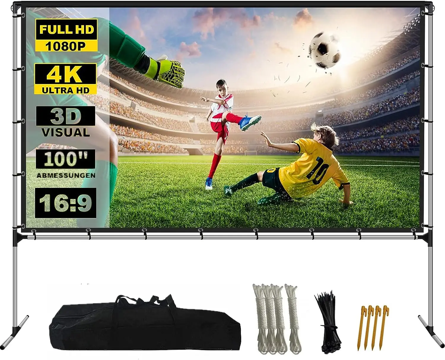 100 inch Projector Screen with Stand Portable Front Rear Projection Screen, 4K HD 16:9 Screen Outdoors and Indoors Home Theater
100 inch Projector Screen with Stand Portable Front Rear Projection Screen, 4K HD 16:9 Screen Outdoors and Indoors Home Theater