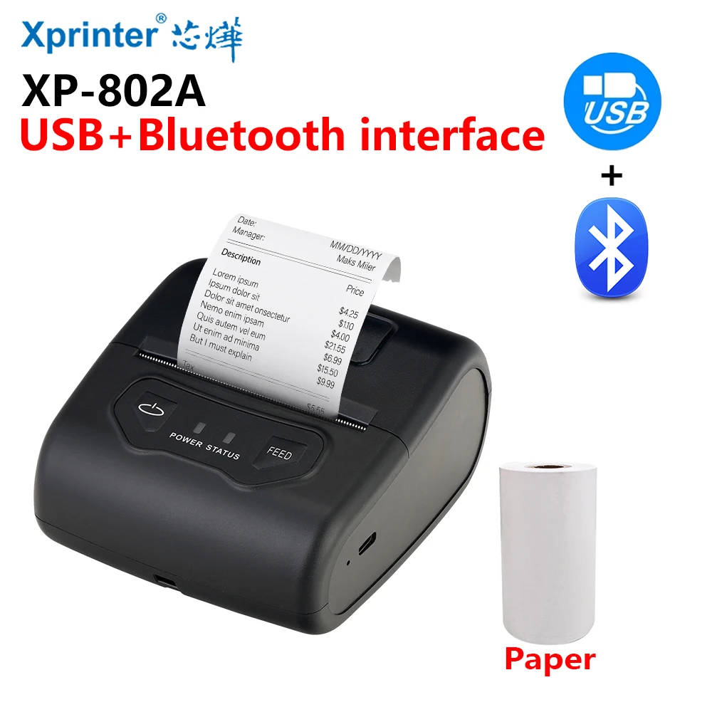 Xprinter P802A New Arrival Portable Receipt Printer Mini 4inch/3inch Ticket Printer Multifunction Ink Free Paper Shortage Alarm
Xprinter P802A New Arrival Portable Receipt Printer Mini 4inch/3inch Ticket Printer Multifunction Ink Free Paper Shortage Alarm