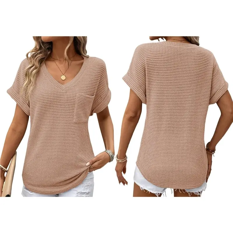 NEW-Women Waffle Knit Tops Spring Summer V Neck Shirts Casual Trendy Women's Blouses Basic Tee
NEW-Women Waffle Knit Tops Spring Summer V Neck Shirts Casual Trendy Women's Blouses Basic Tee