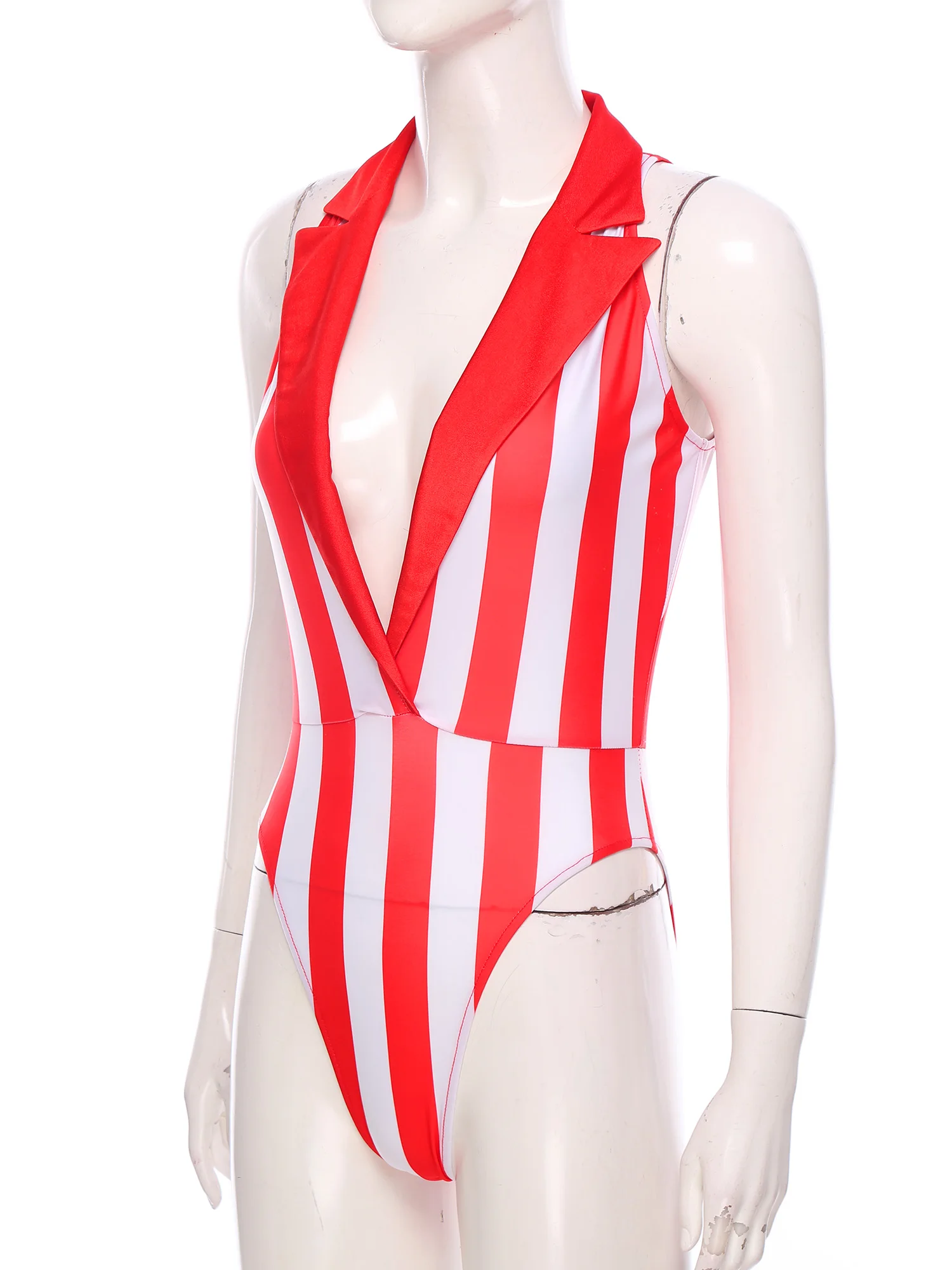 Women Pole Dancing Bodysuit Plunging V Neck Sleeveless Blue White Striped Jumpsuit for Club Raves Beachwear Pool Party Suits
Women Pole Dancing Bodysuit Plunging V Neck Sleeveless Blue White Striped Jumpsuit for Club Raves Beachwear Pool Party Suits