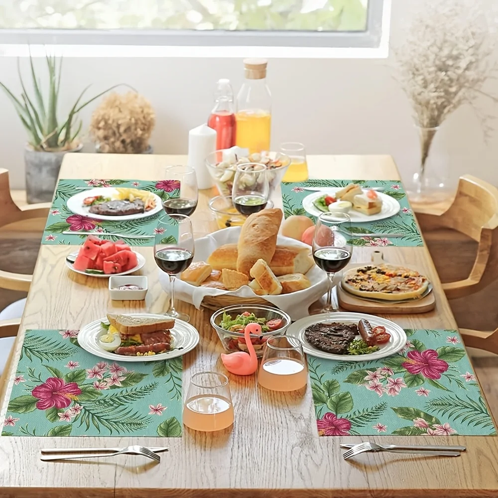 4pcs, Tropical Palm Leaves Table Mats Set of 4 Summer Watercolor Hibiscus Flower Leaf Placement Mats for Dining Table Heat Lin
4pcs, Tropical Palm Leaves Table Mats Set of 4 Summer Watercolor Hibiscus Flower Leaf Placement Mats for Dining Table Heat Lin