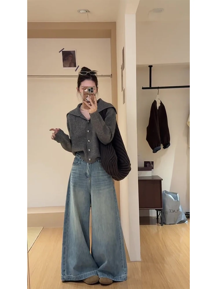 Retro Lazy Style Blue Wide Leg Denim Pants Women's Loose High Waist Slimming Casual Floor-Length Trousers Cleanfit Brand
Retro Lazy Style Blue Wide Leg Denim Pants Women's Loose High Waist Slimming Casual Floor-Length Trousers Cleanfit Brand