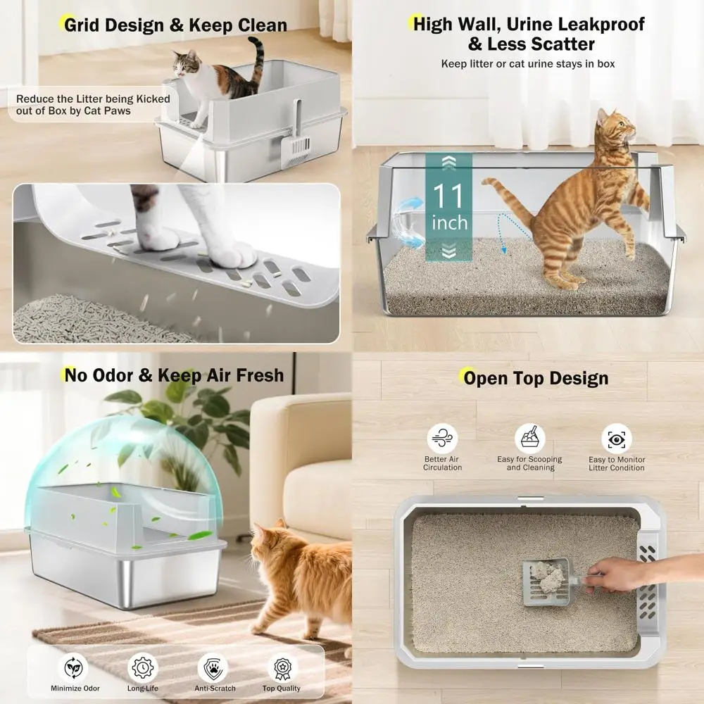 Extra Large Stainless Steel Litter Box with Lid for Large Cats, High-Sided Anti-Leak, Easy Clean, Non-Sticky, Includes Scoop
Extra Large Stainless Steel Litter Box with Lid for Large Cats, High-Sided Anti-Leak, Easy Clean, Non-Sticky, Includes Scoop