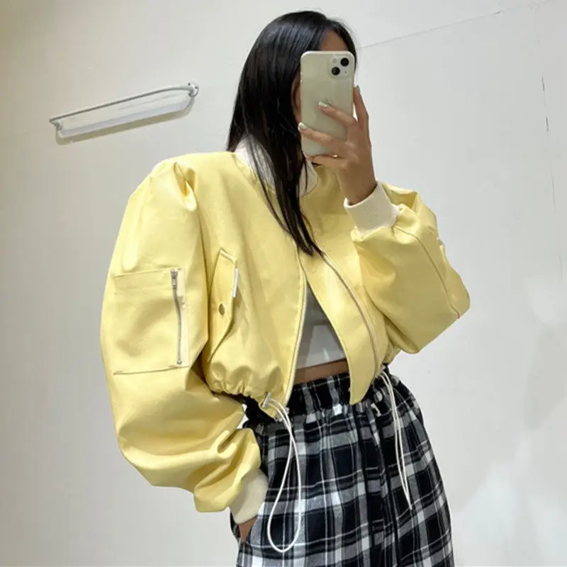 Korean Sle Women's ort Stand Collar Dstring Leather Jaet Versatile Top Warm High Gloss Bright Surface Pure Color
Korean Sle Women's ort Stand Collar Dstring Leather Jaet Versatile Top Warm High Gloss Bright Surface Pure Color