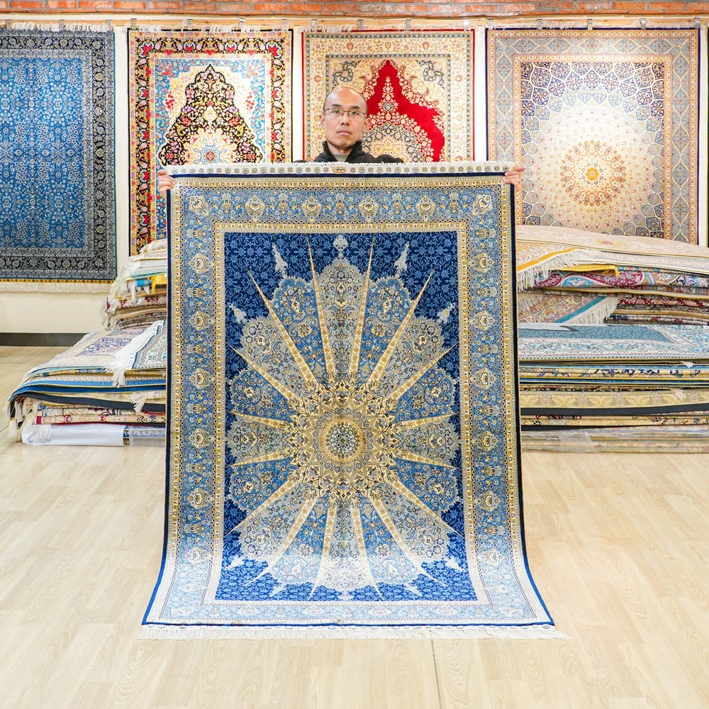 122x183cm Tabriz Carpet Blue Handmade Exquisite Hand Knotted Persian Silk Rug
122x183cm Tabriz Carpet Blue Handmade Exquisite Hand Knotted Persian Silk Rug