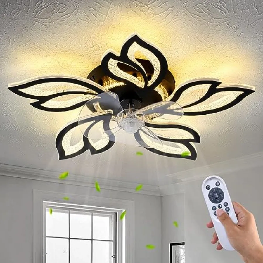 25" Black Geometric Ceiling Fan with Lights and Remote Control 3 Light Color 6 Speeds Flush Mount Low Profile Ceiling Fan for B
25" Black Geometric Ceiling Fan with Lights and Remote Control 3 Light Color 6 Speeds Flush Mount Low Profile Ceiling Fan for B
