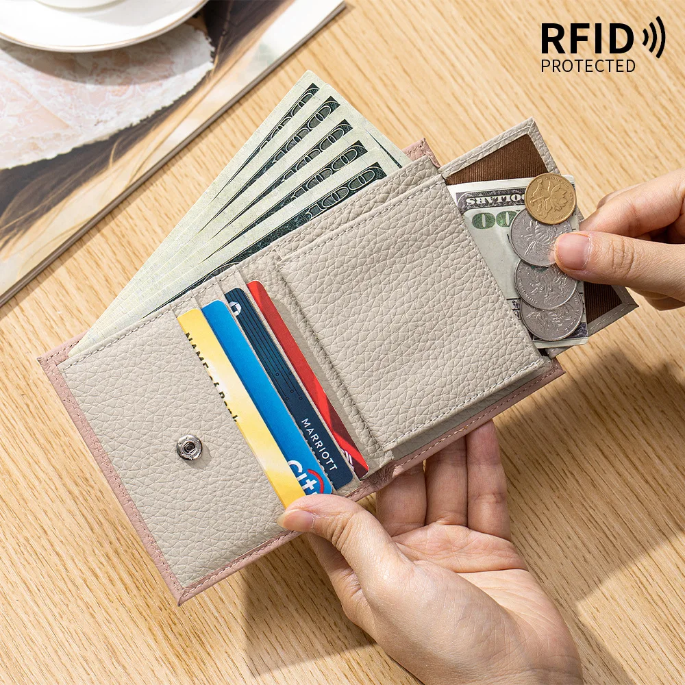 RFID Blocking Top Grain Leather Bifold Wallet for Women, Anti-Theft Ultra-Slim Short Wallet with Multi-Card Slots, Compact Purse
RFID Blocking Top Grain Leather Bifold Wallet for Women, Anti-Theft Ultra-Slim Short Wallet with Multi-Card Slots, Compact Purse
