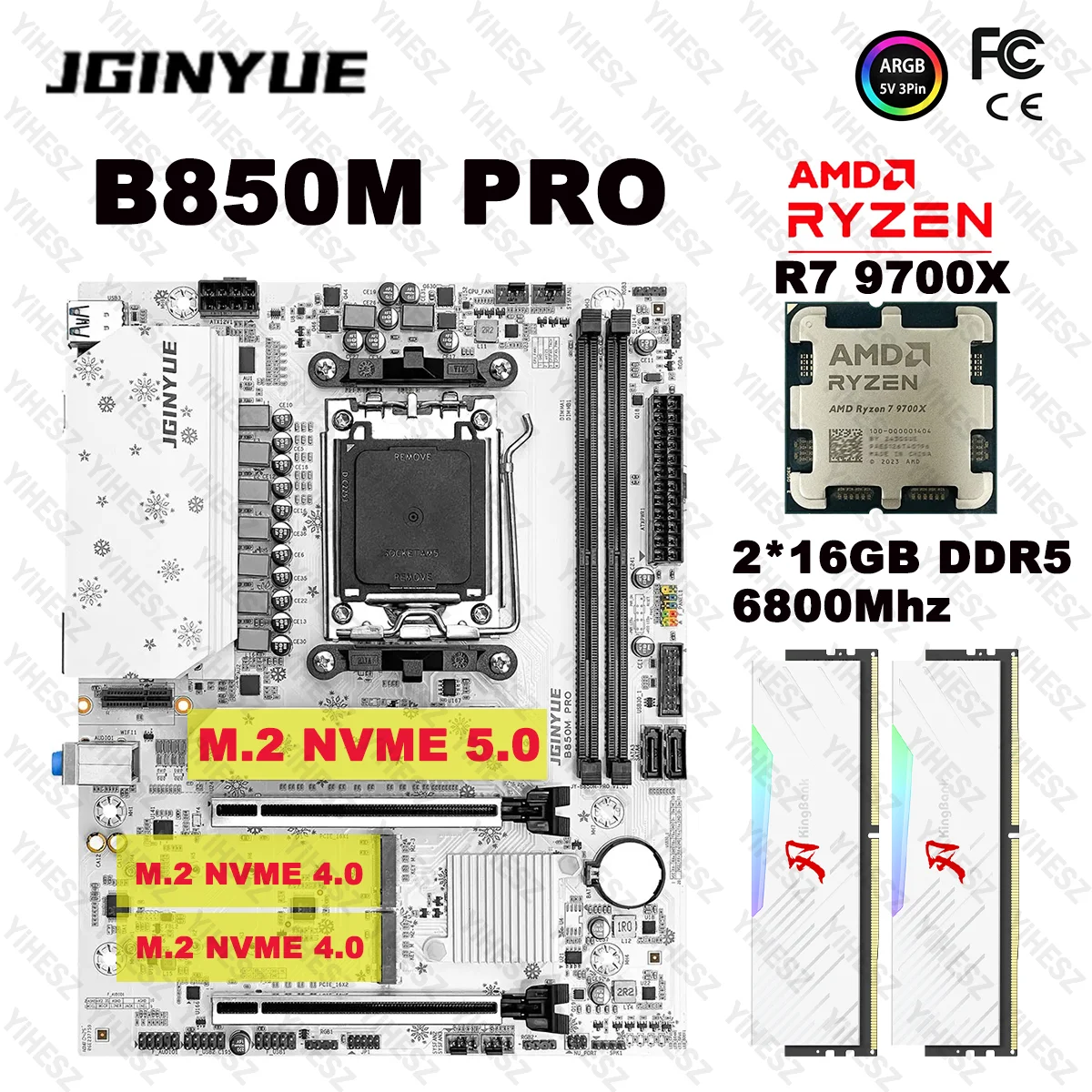 Комплект материнской платы JGINYUE B850 с процессором AMD R7 9700X 2*16 ГБ DDR5, 6800 МГц, поддержка M.2 NVME SATA 3,0 B850M PRO GAMING, материнская плата
Комплект материнской платы JGINYUE B850 с процессором AMD R7 9700X 2*16 ГБ DDR5, 6800 МГц, поддержка M.2 NVME SATA 3,0 B850M PRO GAMING, материнская плата