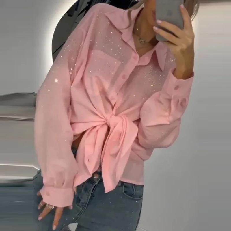 Summer Sexy Sequin Turn-down Collar Office Shirt Casual Long Sleeve Spring Blouse Women Elegant Single Breasted Glitter Chic Top
Summer Sexy Sequin Turn-down Collar Office Shirt Casual Long Sleeve Spring Blouse Women Elegant Single Breasted Glitter Chic Top