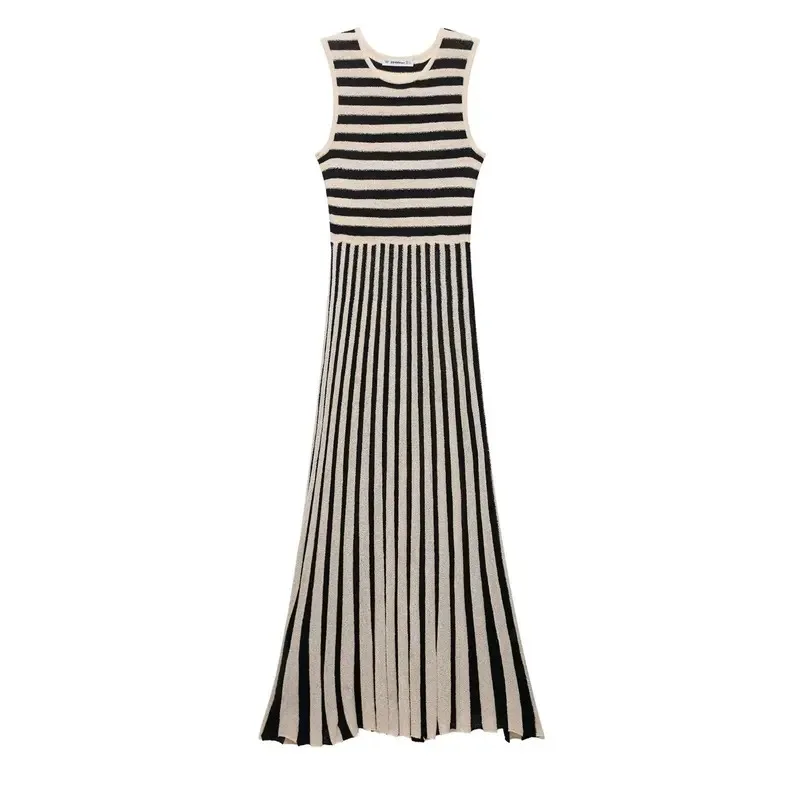 Women's Sleeveless Knitted Sweater Dress, High Waist, Slim Long Skirt, Retro Striped, Round Neck, Elegant, Spring Fashion
Women's Sleeveless Knitted Sweater Dress, High Waist, Slim Long Skirt, Retro Striped, Round Neck, Elegant, Spring Fashion