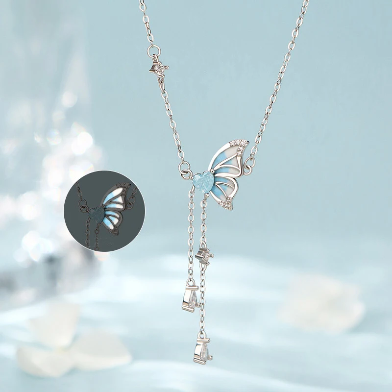 PANJBJ 100% 925 Sterling silver Luminous Pendant Necklace for Women Butterfly Zircon Tassel Sweet Jewelry Gift Dropshipping
PANJBJ 100% 925 Sterling silver Luminous Pendant Necklace for Women Butterfly Zircon Tassel Sweet Jewelry Gift Dropshipping