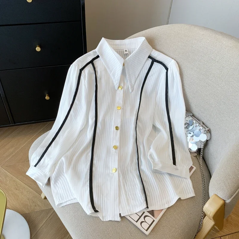 Vintage Chiffon Women's Blouses Summer New Solid Color Women Shirts Loose Korean Top Patchwork Long Sleeves Clothing Sales
Vintage Chiffon Women's Blouses Summer New Solid Color Women Shirts Loose Korean Top Patchwork Long Sleeves Clothing Sales