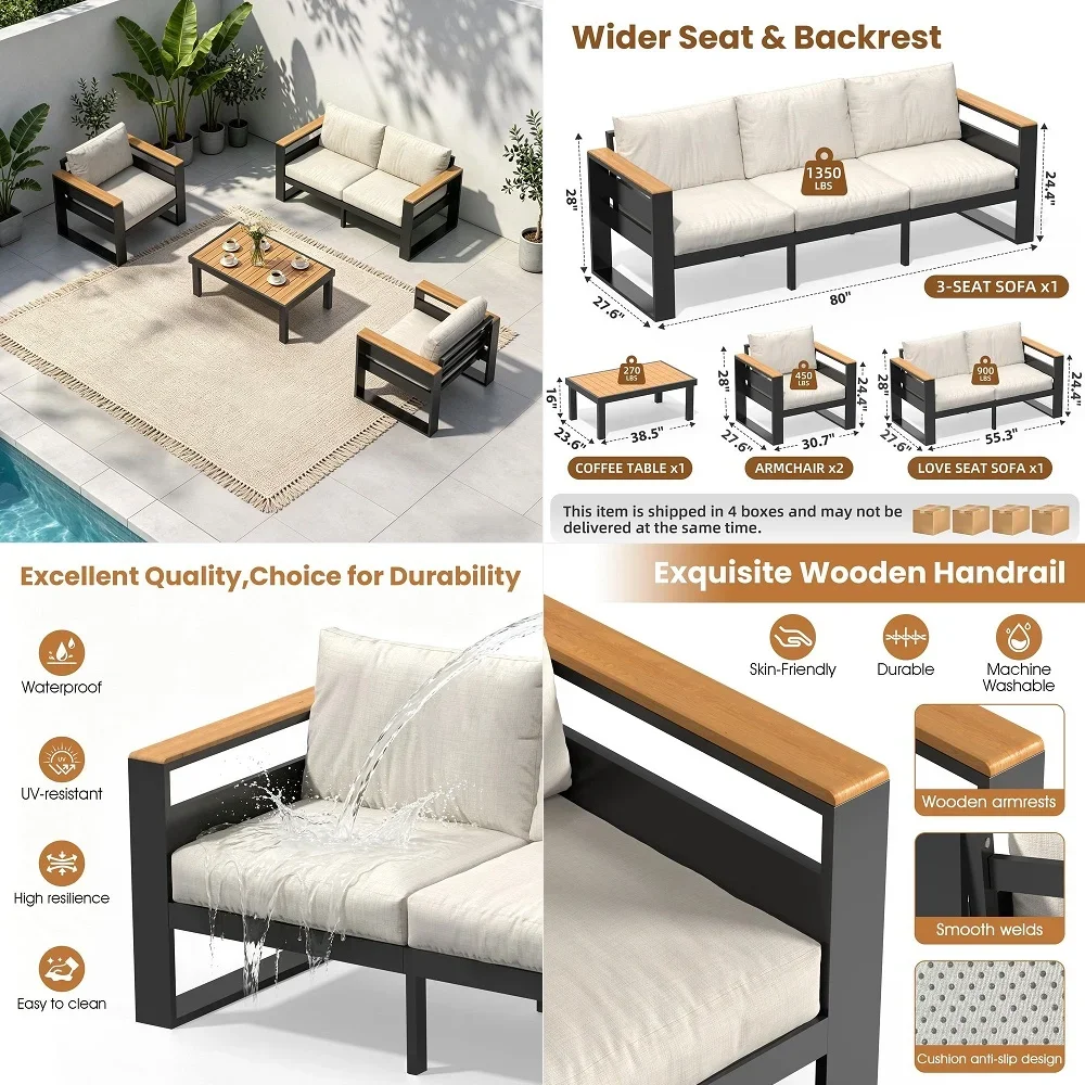 Piece Aluminum Outdoor Patio Furniture Set, 4Seat Patio Conversation Set, Outdoor Sectional, Wide Seats, Thick WaterResistant C
Piece Aluminum Outdoor Patio Furniture Set, 4Seat Patio Conversation Set, Outdoor Sectional, Wide Seats, Thick WaterResistant C