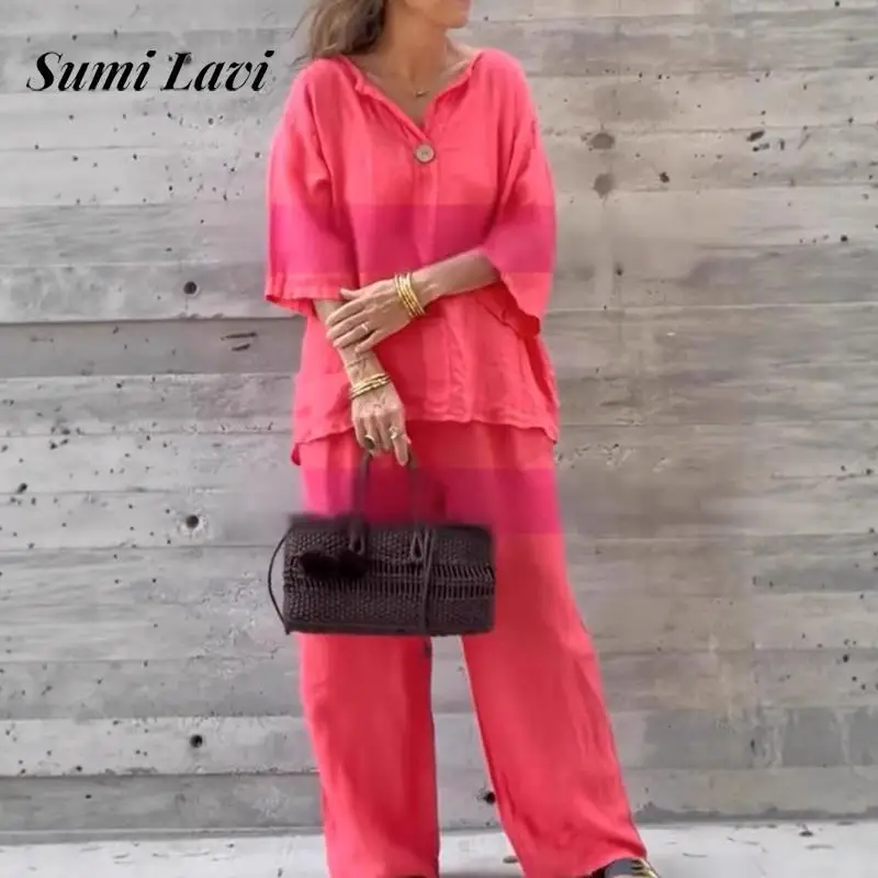 Sexy V Neck Button Top & Long Pant Outfit Women Elegant Cotton Linen Loose Two Piece Suit Casual Long Sleeve Solid Wide Leg Sets
Sexy V Neck Button Top & Long Pant Outfit Women Elegant Cotton Linen Loose Two Piece Suit Casual Long Sleeve Solid Wide Leg Sets