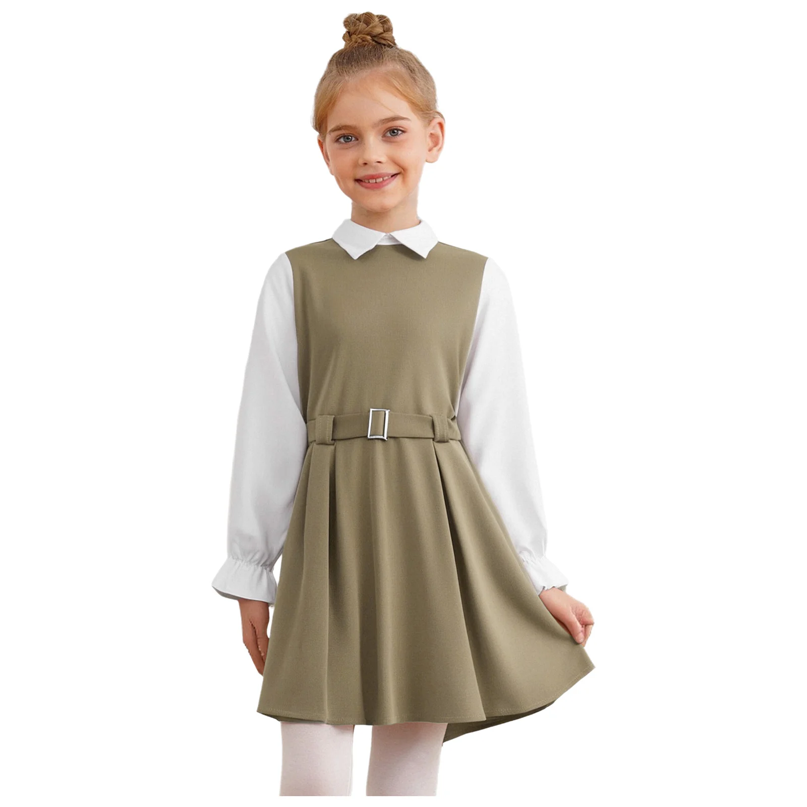 Kids Girls Dress School Uniform Turn-Down Collar Long Sleeve Invisible Zipper Color Block Pleated Dress with Belt Chior Costume
Kids Girls Dress School Uniform Turn-Down Collar Long Sleeve Invisible Zipper Color Block Pleated Dress with Belt Chior Costume