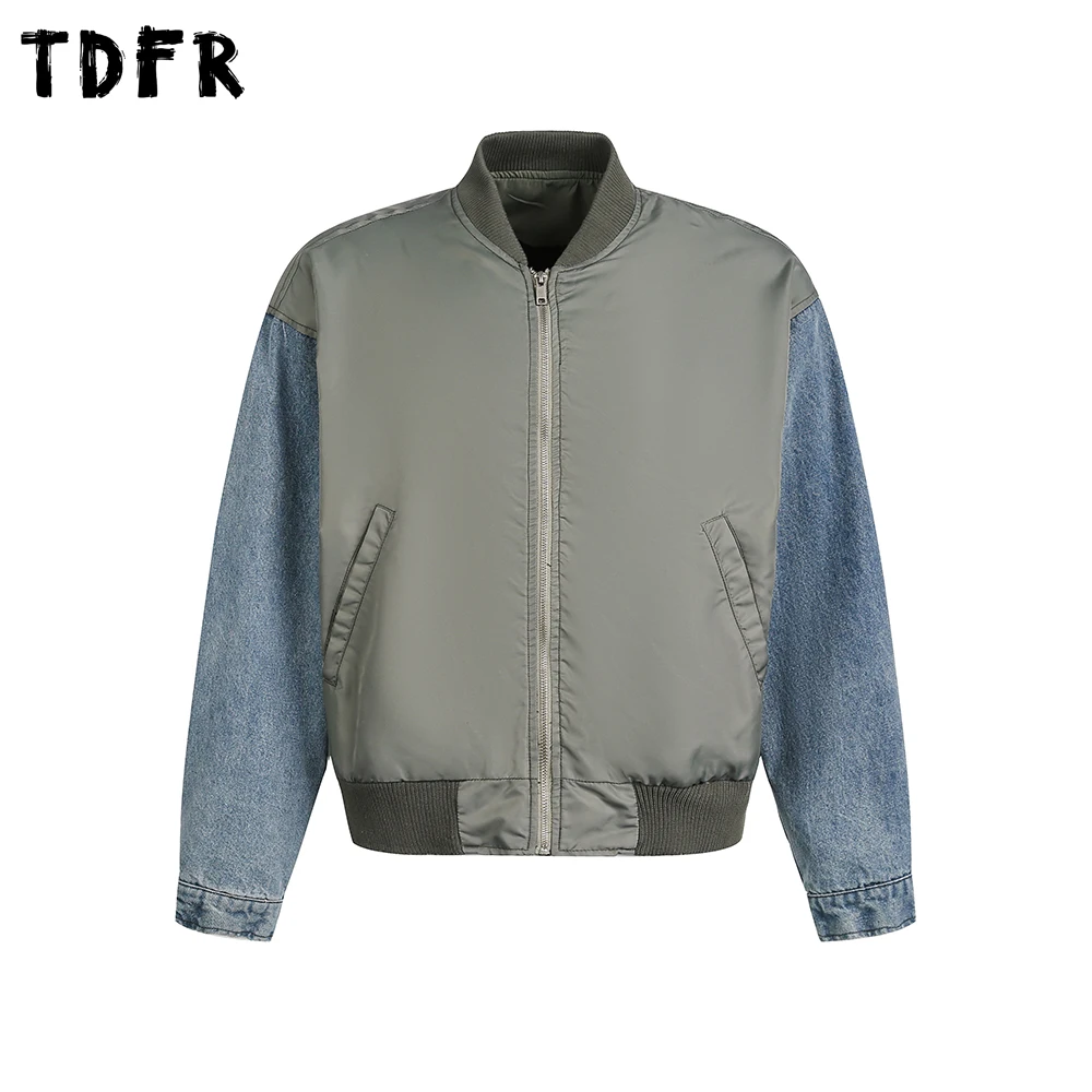 Retro Baseball Jacket Mens Casual Autumn Denim Spliced Long Sleeve Stand Collar Loose Outerwear Man
Retro Baseball Jacket Mens Casual Autumn Denim Spliced Long Sleeve Stand Collar Loose Outerwear Man