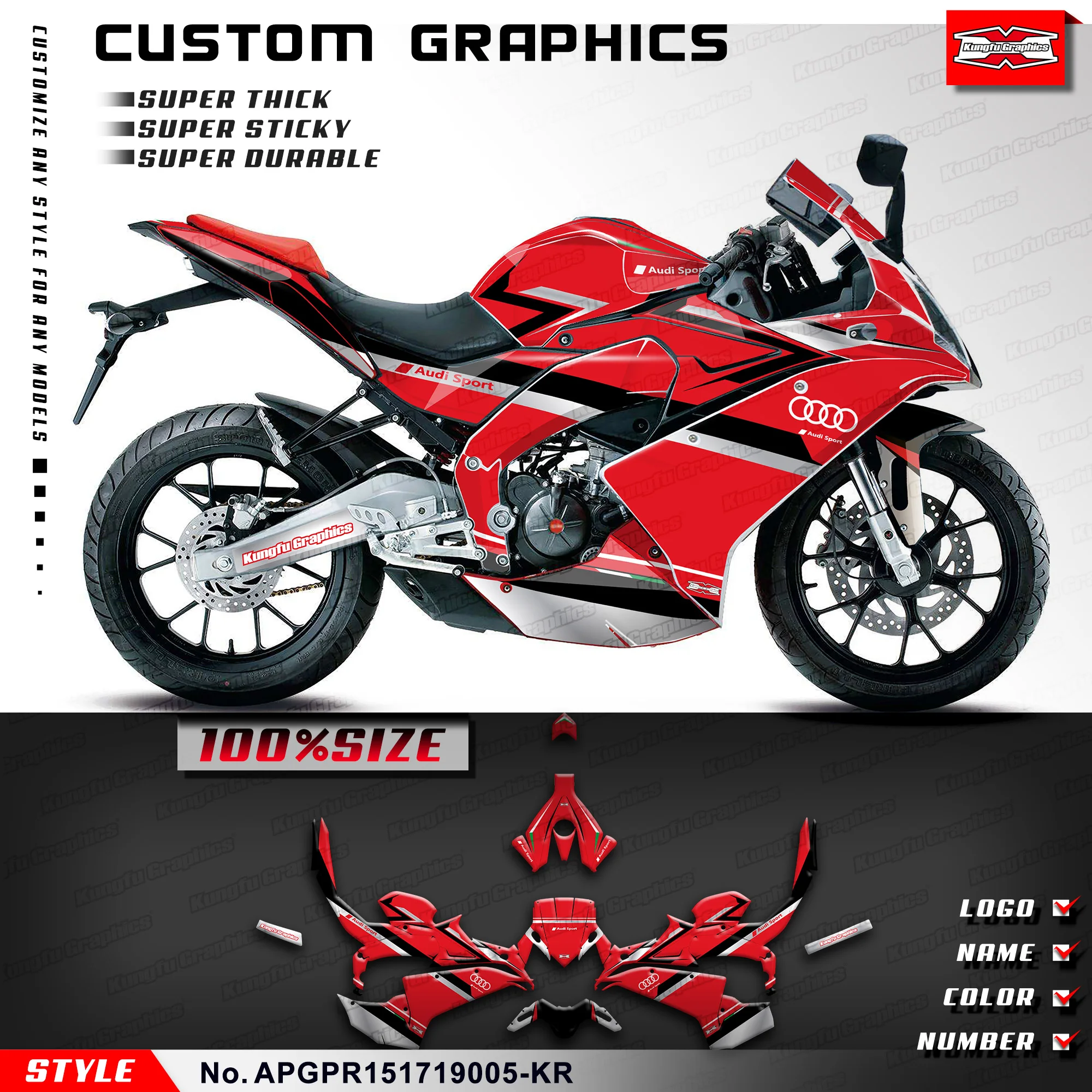 KUNGFU GRAPHICS Adhesive Sticker Vinyl Wrap for Aprilia GPR 150 GRP150 2017 2018 2019, APGPR151719005-KR
KUNGFU GRAPHICS Adhesive Sticker Vinyl Wrap for Aprilia GPR 150 GRP150 2017 2018 2019, APGPR151719005-KR