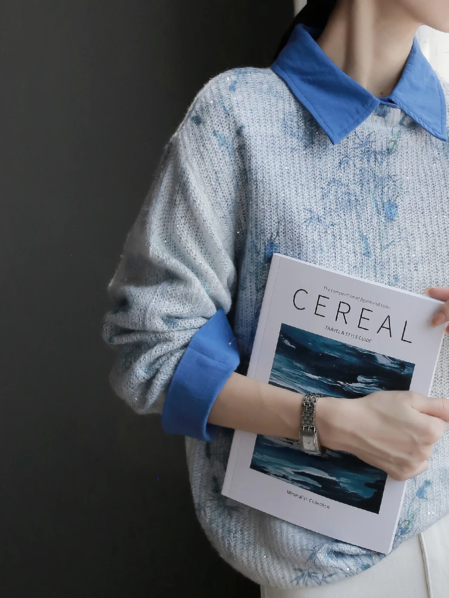 Warmo Blue adient Soft Cozy Sequin Knitwear Women's Loose Fit Long Sve Ne Thin Warm Spring Autumn New Arrival
Warmo Blue adient Soft Cozy Sequin Knitwear Women's Loose Fit Long Sve Ne Thin Warm Spring Autumn New Arrival