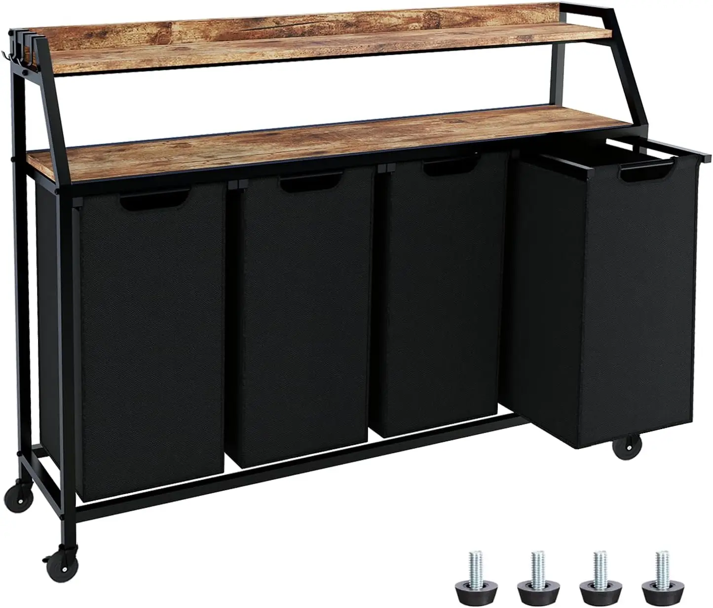 Laundry Hamper, Laundry Sorter 4 Section, Rolling Laundry Basket with Wheels, 2 Shelves
Laundry Hamper, Laundry Sorter 4 Section, Rolling Laundry Basket with Wheels, 2 Shelves