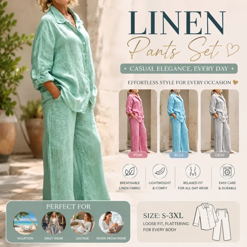 2026 Women Cotton Linen Shirt Set Elegant Long Sleeve Button Up Top And Pants Casual Summer Commute A-line Two Piece Outfit New
2026 Women Cotton Linen Shirt Set Elegant Long Sleeve Button Up Top And Pants Casual Summer Commute A-line Two Piece Outfit New