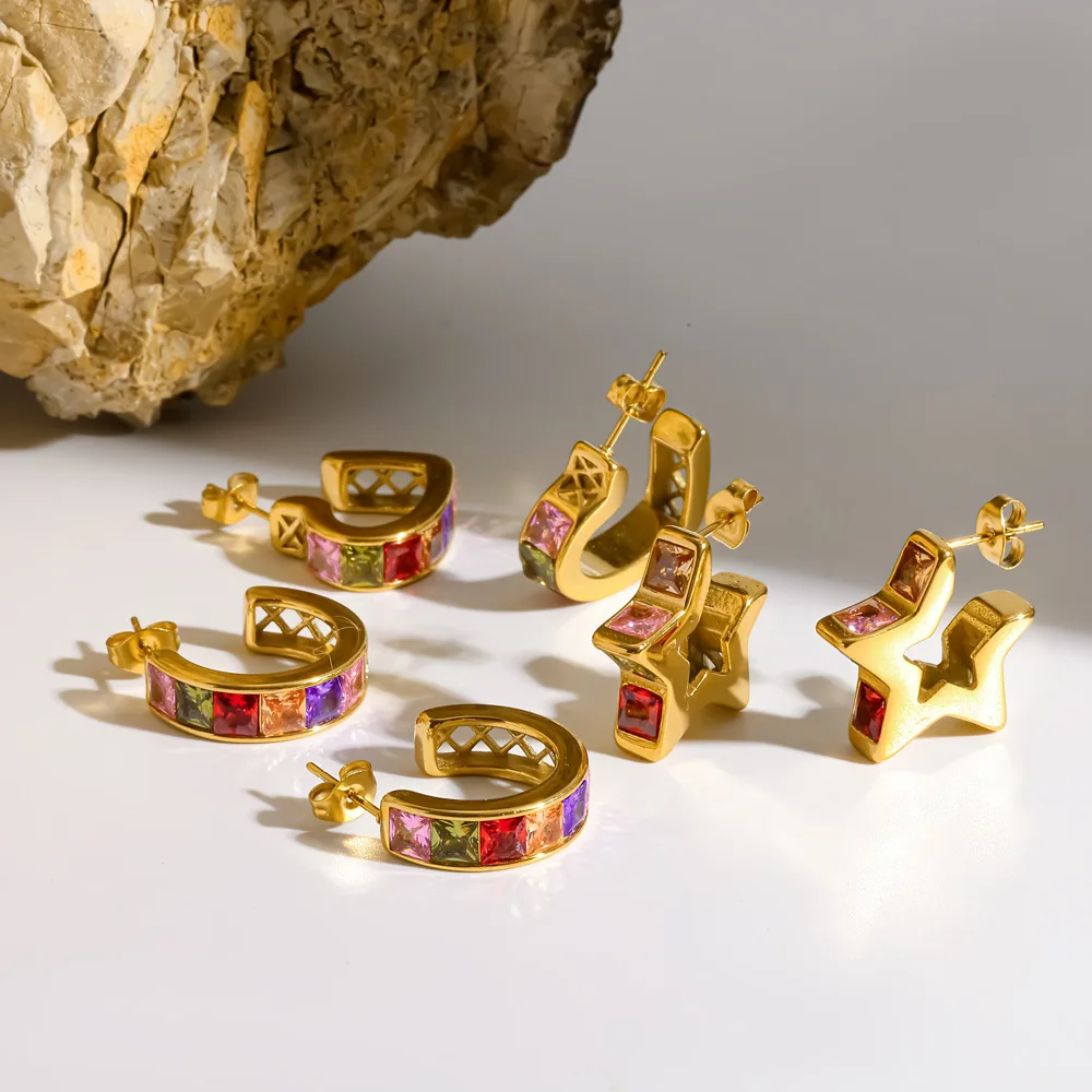 Stainless Steel Cute Colorful Zircon Pentagram Star Stud Earrings for Women Fashion Chunky Gold Plated Earrings Party Jewelry
Stainless Steel Cute Colorful Zircon Pentagram Star Stud Earrings for Women Fashion Chunky Gold Plated Earrings Party Jewelry