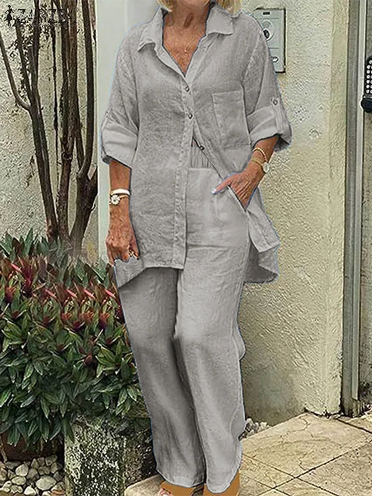 ZANZEA Women 2PCS Casual Sets 2024 Summer Loose Lapel Neck Long Sleeve Shirt Solid Elastic Waist Wide Leg Trousers Outfits Femme
ZANZEA Women 2PCS Casual Sets 2024 Summer Loose Lapel Neck Long Sleeve Shirt Solid Elastic Waist Wide Leg Trousers Outfits Femme