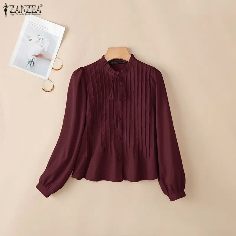 ZANZEA Women's Casual Pintuck Shirts Elegant Ruffled Trim O-Neck Lace-Up Solid Button Up Shirt Long Puff Sleeve Woman Clothes
ZANZEA Women's Casual Pintuck Shirts Elegant Ruffled Trim O-Neck Lace-Up Solid Button Up Shirt Long Puff Sleeve Woman Clothes