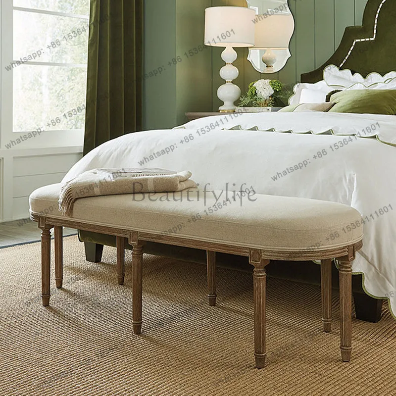 French retro bedside stool master bedroom bed long strip household American solid wood shoe changing stool
French retro bedside stool master bedroom bed long strip household American solid wood shoe changing stool