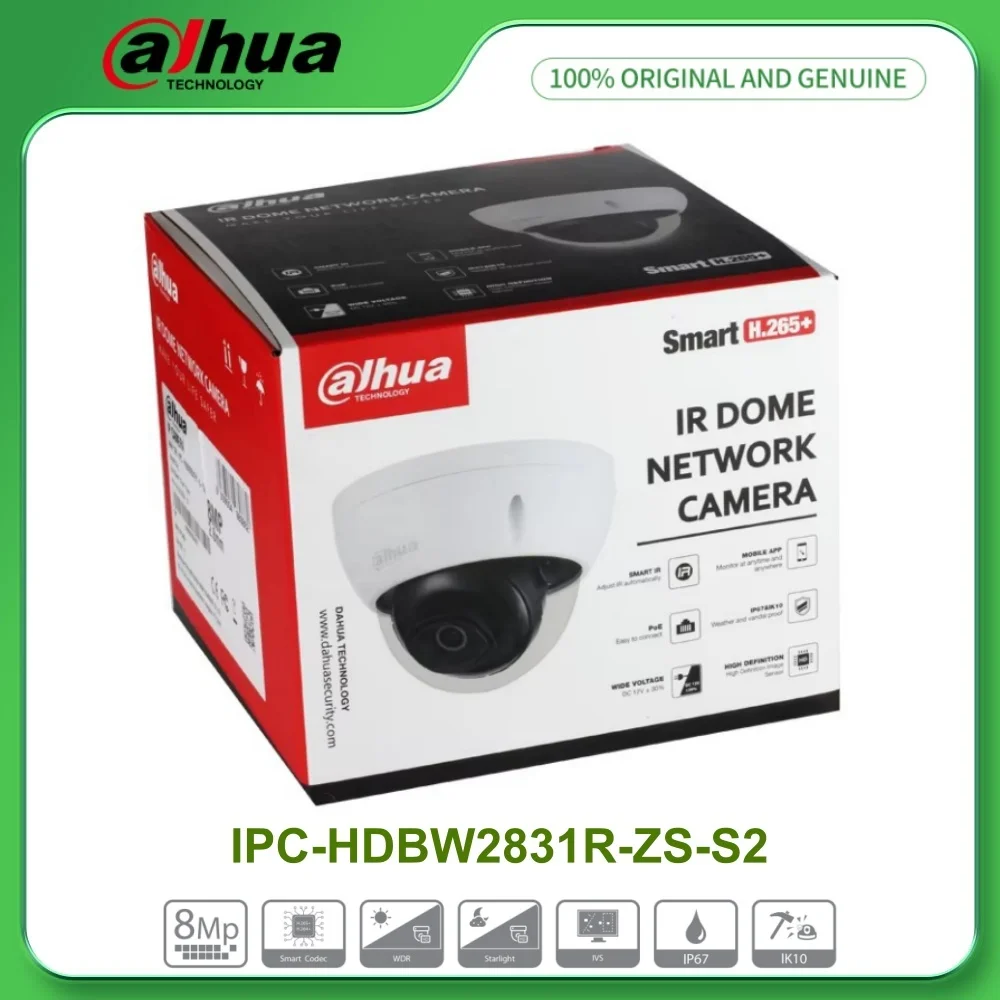 Dahua IPC-HDBW2831R-ZS-S2 8MP 4K Lite IR40M Vari-focal 2.7-13mm Dome Network PoE Camera SD Card Solt H.265 IP67 IK10 Protection
Dahua IPC-HDBW2831R-ZS-S2 8MP 4K Lite IR40M Vari-focal 2.7-13mm Dome Network PoE Camera SD Card Solt H.265 IP67 IK10 Protection