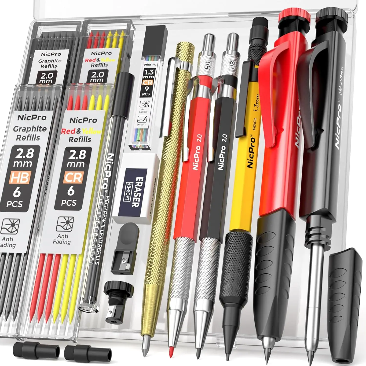 Nicpro 17Pack CP2000 Carpenter Pencil Set with Sharpener, Mechanical Pencils with 57 Refill, Carbide Scribe Woodworking Tool, Deep Hole Marker, All-in-one Heavy Duty Construction Pencil for Architect
Nicpro 17Pack CP2000 Carpenter Pencil Set with Sharpener, Mechanical Pencils with 57 Refill, Carbide Scribe Woodworking Tool, Deep Hole Marker, All-in-one Heavy Duty Construction Pencil for Architect