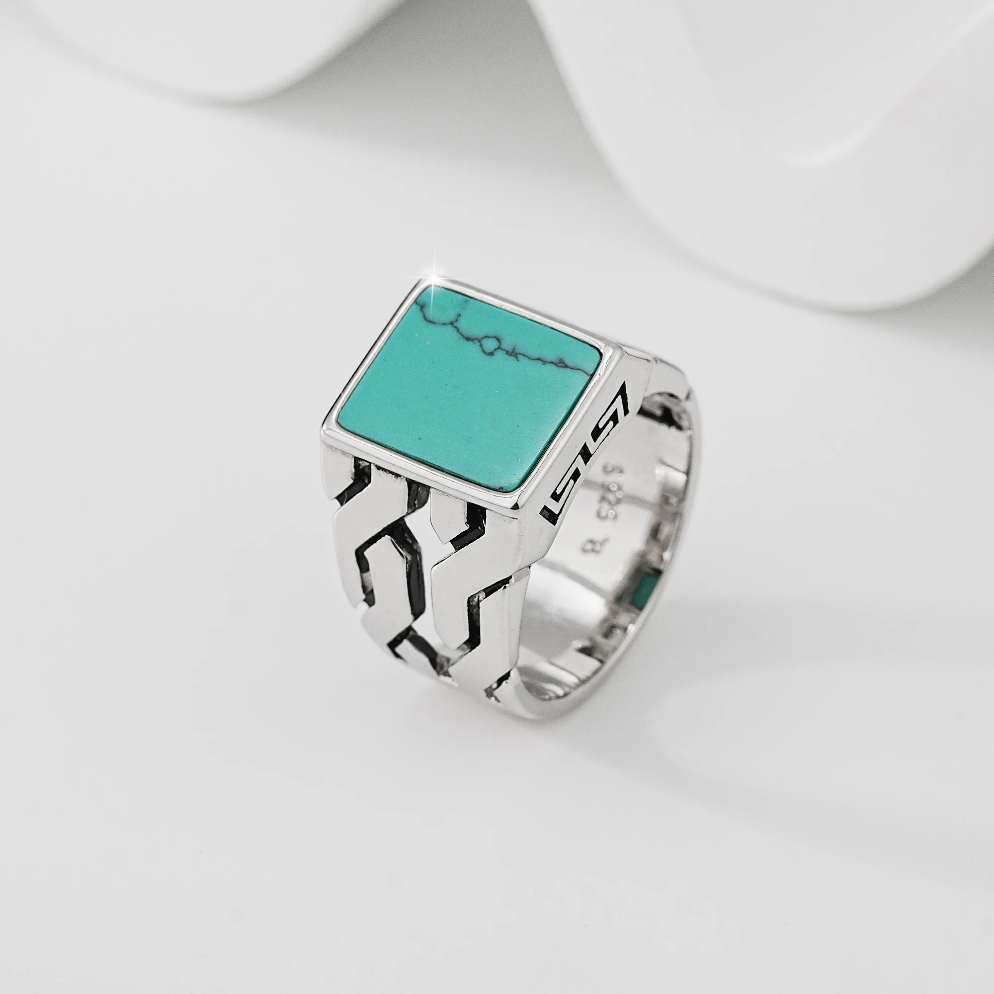 925 Sterling Silver Men's Turquoise Signet Ring, Vintage Geometric Pattern Punk Style Statement Jewelry Gift
925 Sterling Silver Men's Turquoise Signet Ring, Vintage Geometric Pattern Punk Style Statement Jewelry Gift