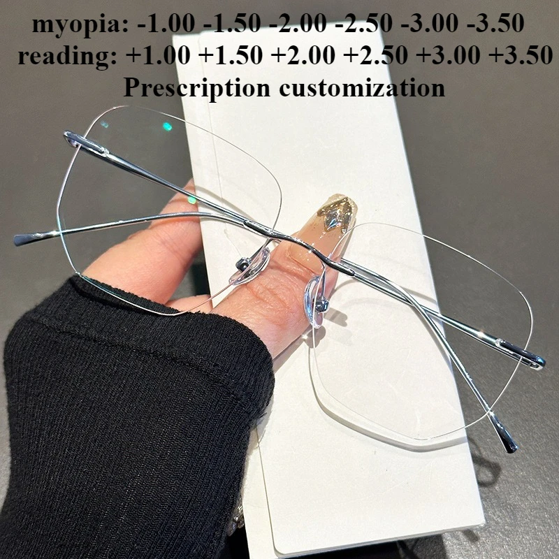 Бескаркасные очки 54 мм для женщин с близорукостью, настраиваемые по рецепту, чистый титан, сверхлегкие, очки для чтения с синим светом
Бескаркасные очки 54 мм для женщин с близорукостью, настраиваемые по рецепту, чистый титан, сверхлегкие, очки для чтения с синим светом
