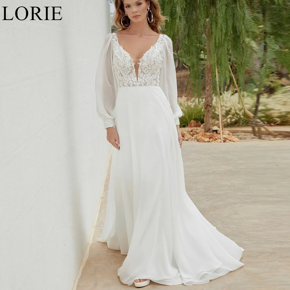 LORIE Elegant Simple Chiffon Wedding Dresses Deep V-Neck A-Line Backless Long Puff Sleeves Bride Prom Gown 2024 Bridal Gowns
LORIE Elegant Simple Chiffon Wedding Dresses Deep V-Neck A-Line Backless Long Puff Sleeves Bride Prom Gown 2024 Bridal Gowns