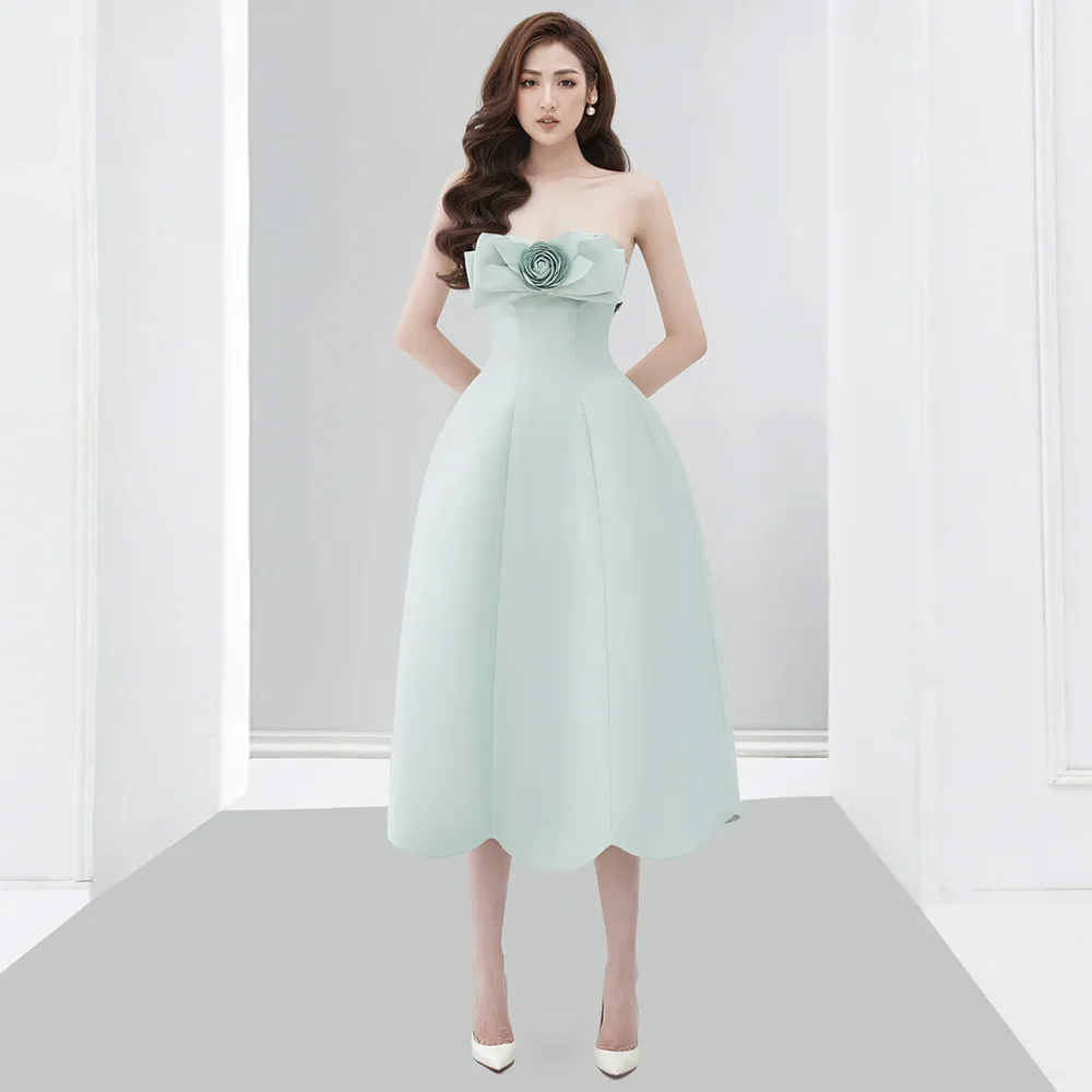 Sexy Customized Strapless Sleeveless Evening Dress Delicate 3D Flower Celebrity Gowns Simple A-Line Jersey Homecoming Dresses
Sexy Customized Strapless Sleeveless Evening Dress Delicate 3D Flower Celebrity Gowns Simple A-Line Jersey Homecoming Dresses