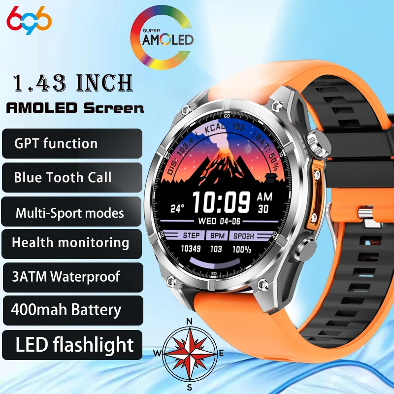 AMOLED Screen Men Outdoor Atmospheric Pressure Altitude Waterproof Smart Watches Blue Tooth Call Sports SOS Smartwatch 400mah
AMOLED Screen Men Outdoor Atmospheric Pressure Altitude Waterproof Smart Watches Blue Tooth Call Sports SOS Smartwatch 400mah