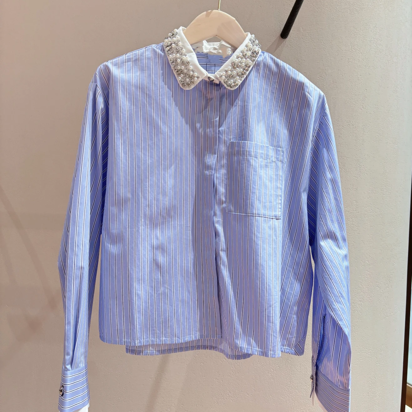 Fashionable Sweet Detachable Pearl Rhinestone Decorated Doll Collar Striped Shirt Top Spring Summer New Arrival Women's Clothing
Fashionable Sweet Detachable Pearl Rhinestone Decorated Doll Collar Striped Shirt Top Spring Summer New Arrival Women's Clothing