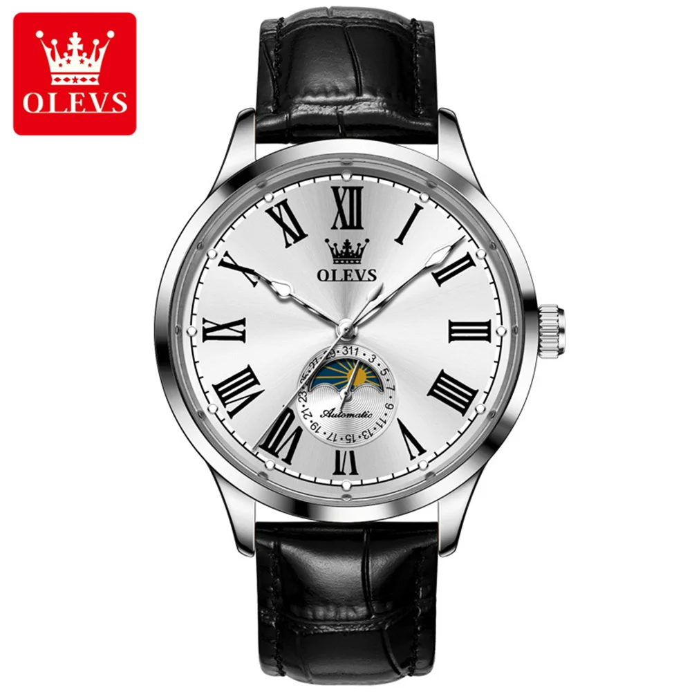 OLEVS 7118 Automatic Mechanical Man Watch Simple Leather Strap Roman Scale Men's Watches Moon Phase British Style Man Wristwatch
OLEVS 7118 Automatic Mechanical Man Watch Simple Leather Strap Roman Scale Men's Watches Moon Phase British Style Man Wristwatch