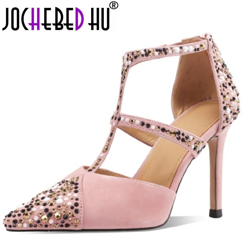 【JOCHEBED HU】Women's Handmade Genuine Leather Diamond decoration Nail Head Pointed Toe Thin Heel Sandals Faionable Godd 33-41
【JOCHEBED HU】Women's Handmade Genuine Leather Diamond decoration Nail Head Pointed Toe Thin Heel Sandals Faionable Godd 33-41
