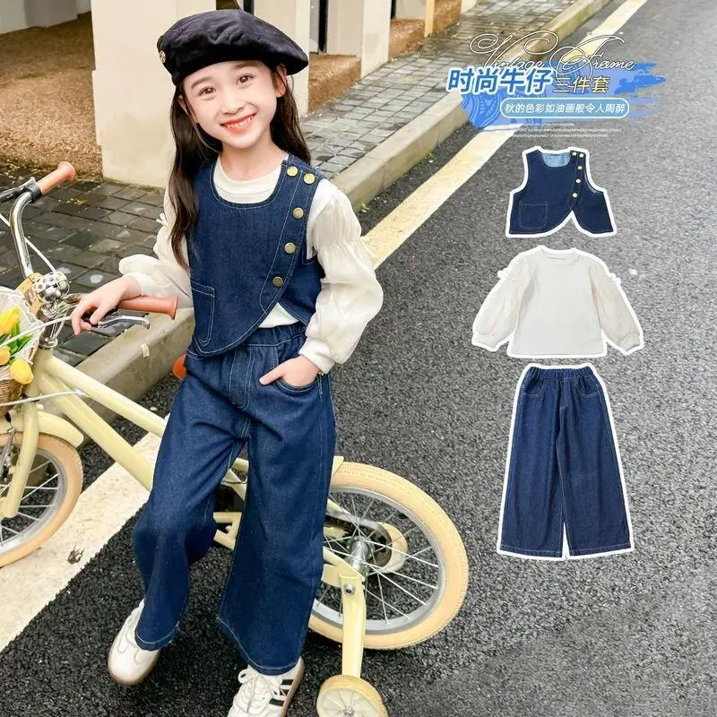 Модный джинсовый комплект из трех предметов для девочек: весенне-осенний, новый, в корейском стиле, милый, повседневный, для малышей и детей
Модный джинсовый комплект из трех предметов для девочек: весенне-осенний, новый, в корейском стиле, милый, повседневный, для малышей и детей
