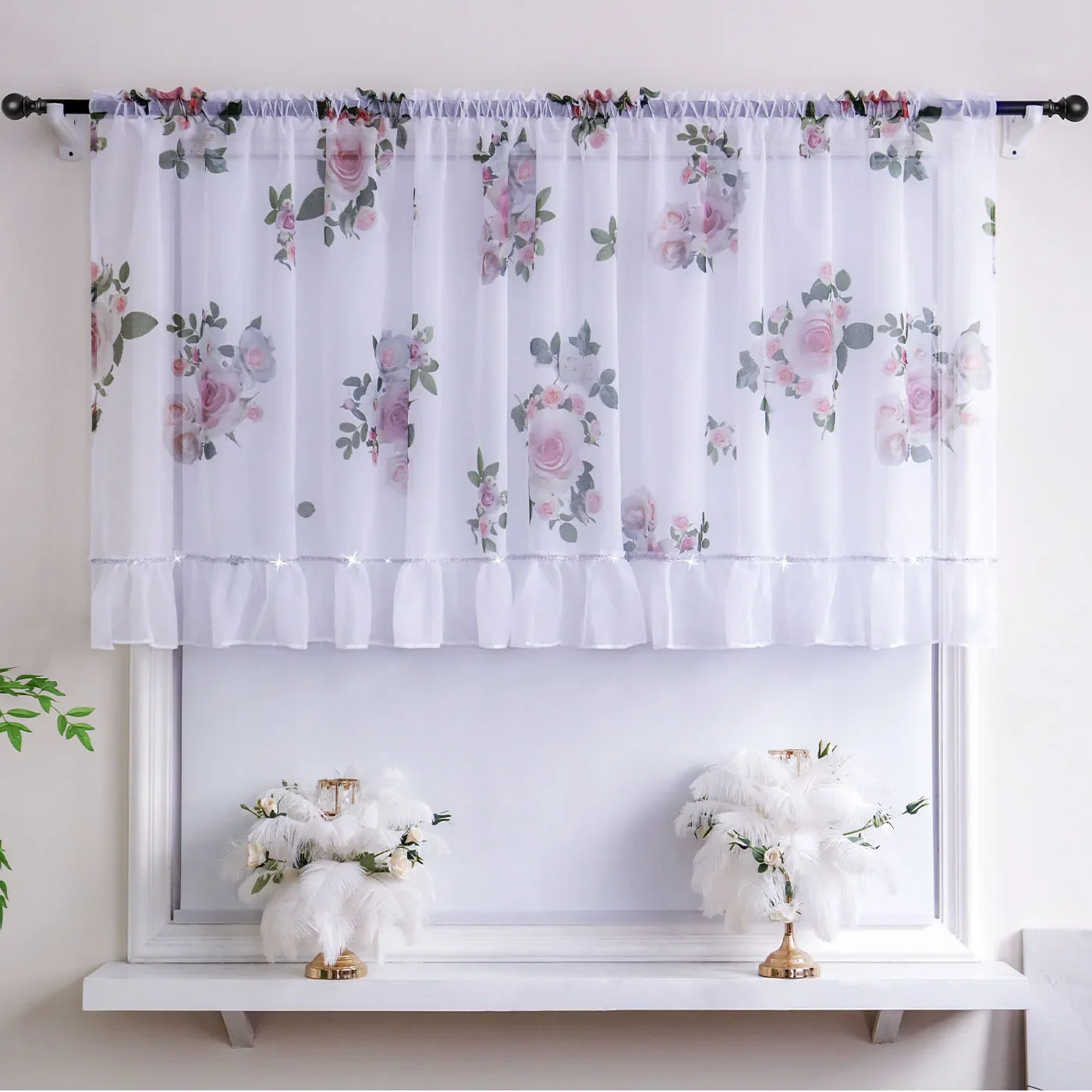 Semi Transparent Sheer Curtain with Floral Design and Silver Thread Diamantes for Bedroom Kitchen Breathable Drapes 1pc
Semi Transparent Sheer Curtain with Floral Design and Silver Thread Diamantes for Bedroom Kitchen Breathable Drapes 1pc