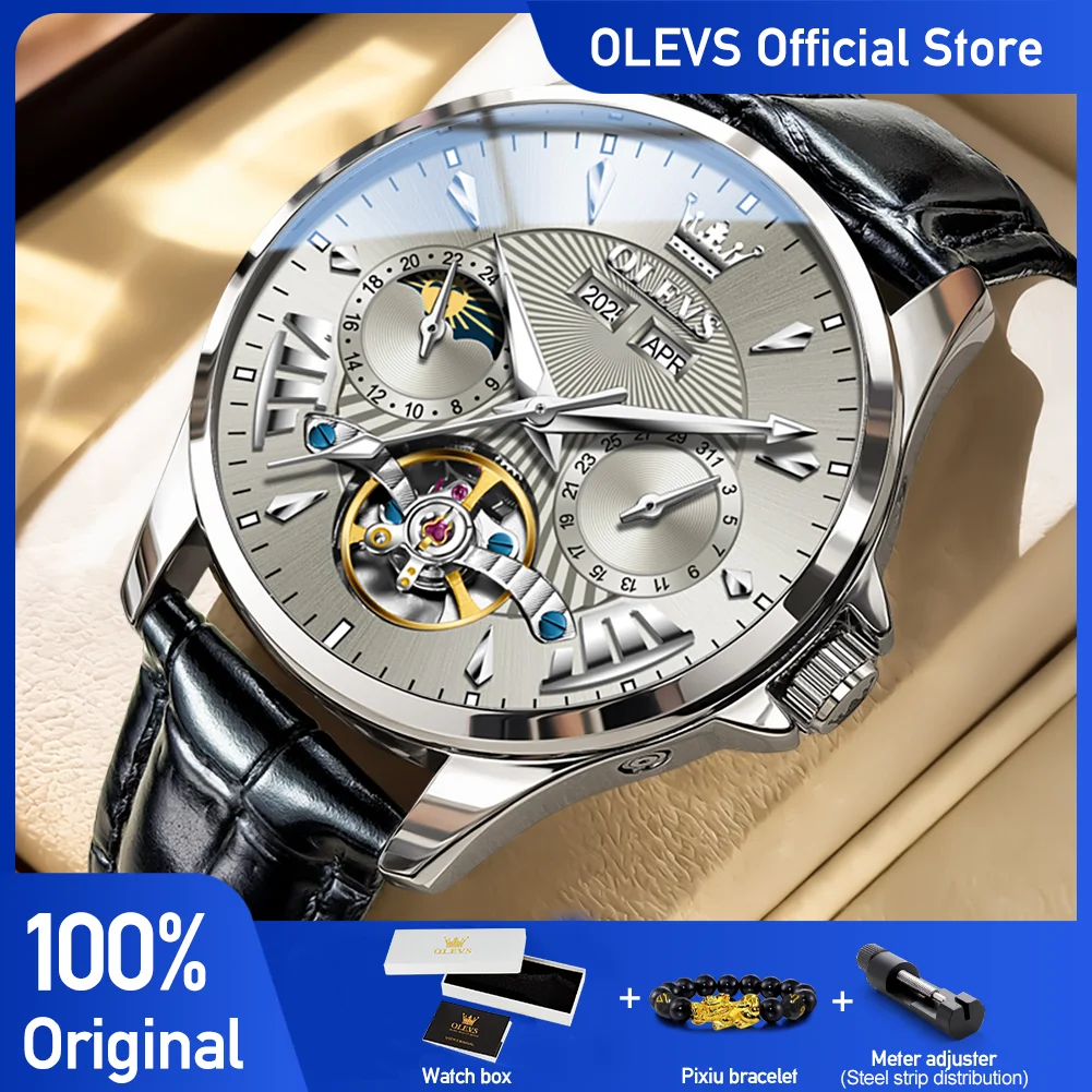 Мужские механические часы OLEVS 7103 с кожаным ремешком, календарем, функцией фаз луны, подсветкой и водонепроницаемостью 30 м.
Мужские механические часы OLEVS 7103 с кожаным ремешком, календарем, функцией фаз луны, подсветкой и водонепроницаемостью 30 м.